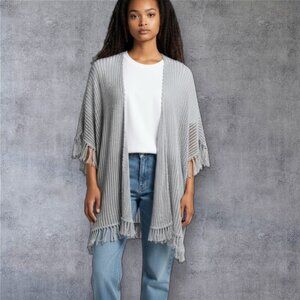 POL OPEN STITCH FRINGE OPEN KIMONO SWEATER